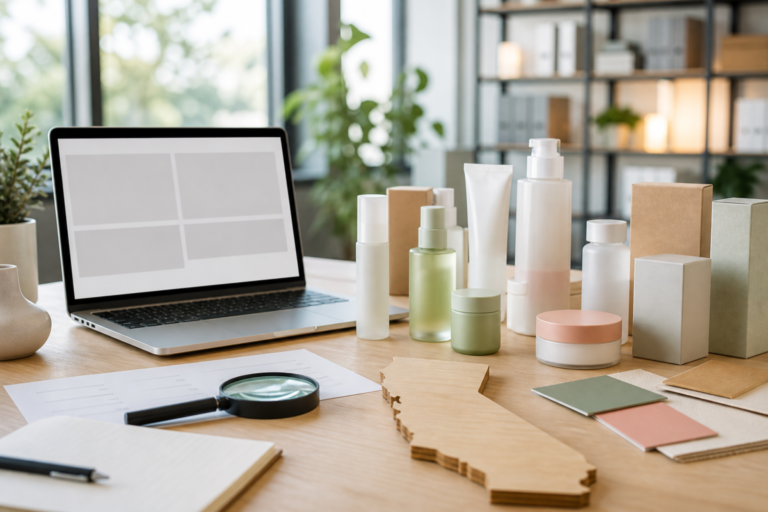 Unbranded K-beauty products undergoing a California market compliance review