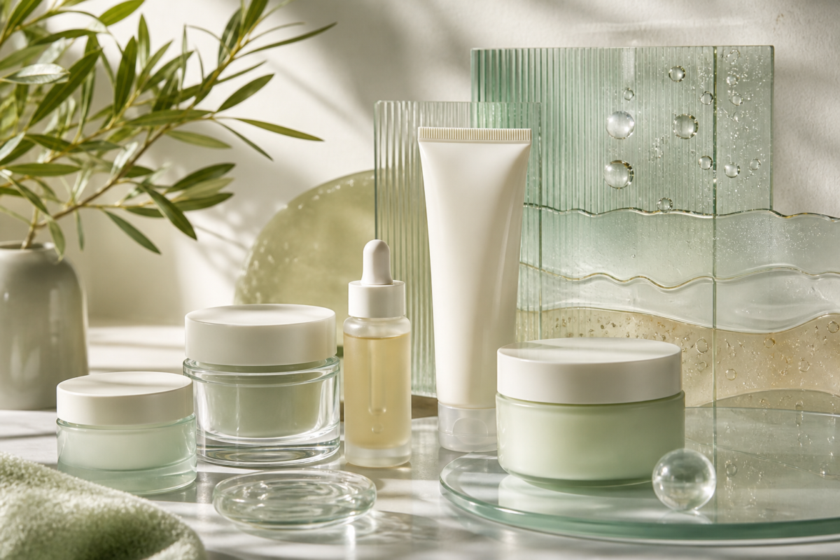 Unbranded K-beauty ceramide moisturizers with a layered skin-barrier visual