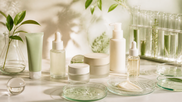 Unbranded skincare products arranged in a clean studio inspired by skin ecosystem research