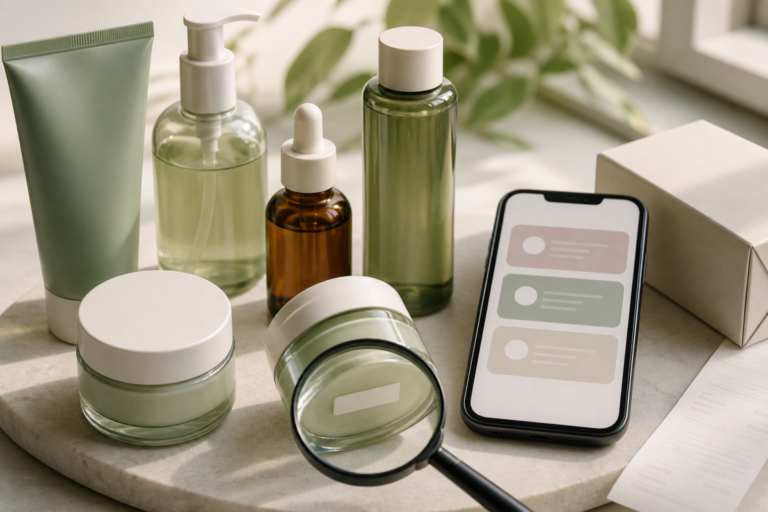 Unbranded K-beauty products being checked against abstract safety alerts